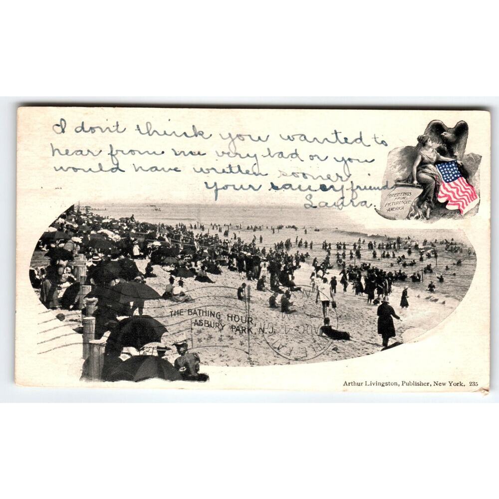 Bathing Beach Hour Postcard 1900s Asbury Park New Jersey 1902 Arthur Livingston